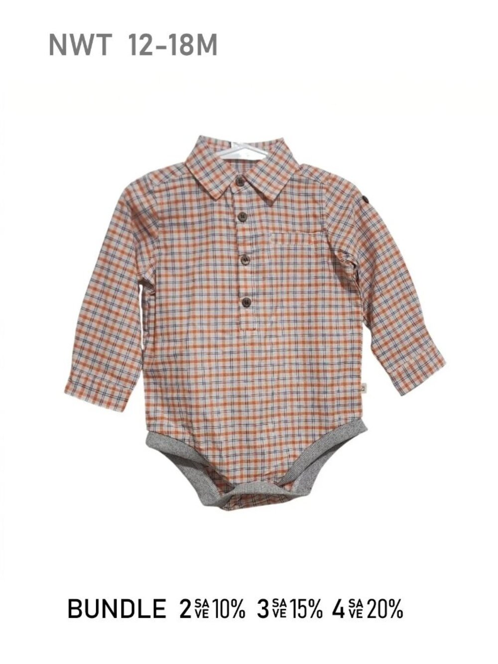 NWT - ME & HENRY Multi-color Check Long Sleeve Woven Bodysuit - Size 12/18m